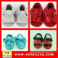 Products in alibaba Zhejiang sweet color bow and tassels sandals handmade leather boot for baby